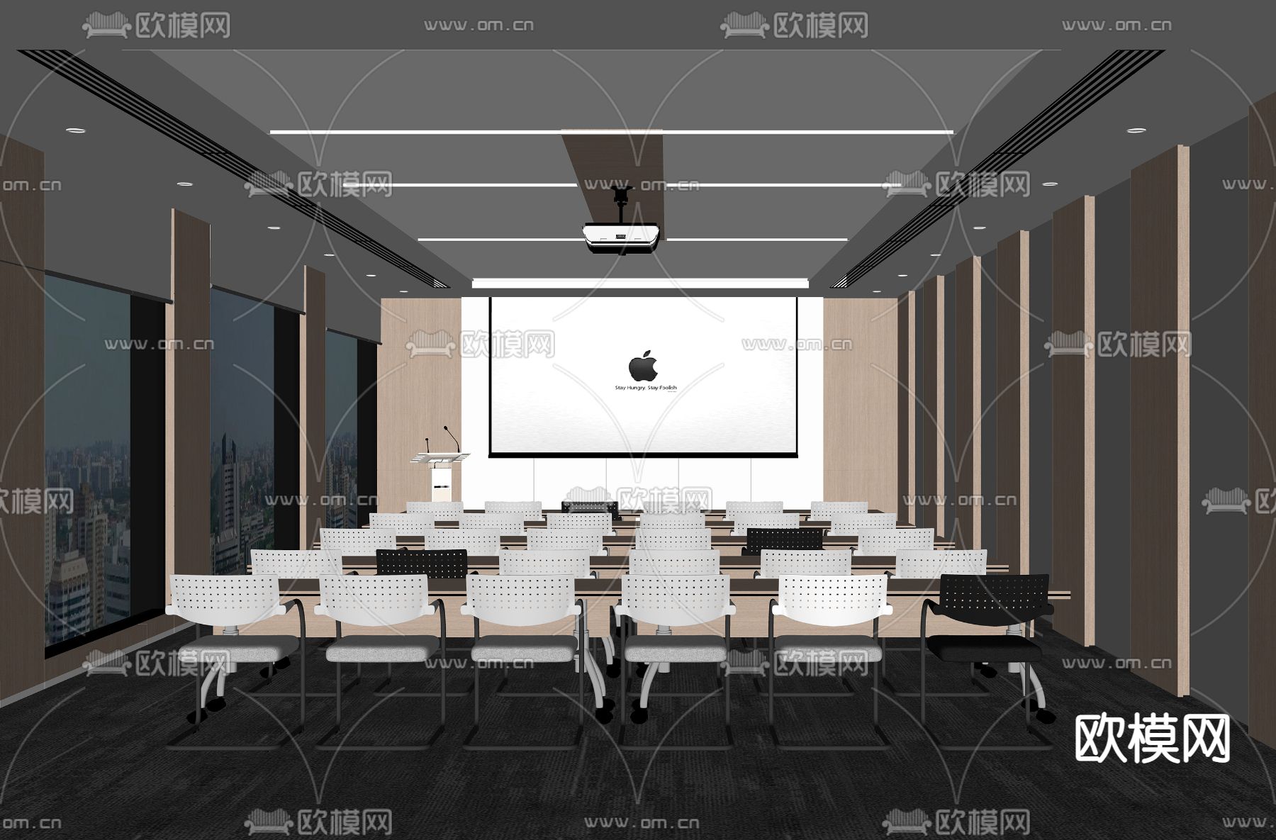 现代会议室培训师su模型下载（渲染图2）