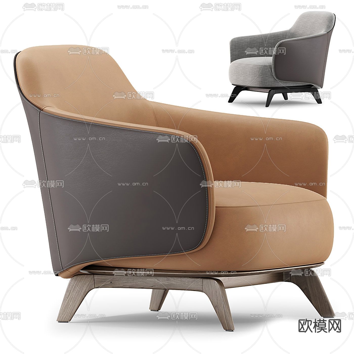现代橙色皮革单人沙发3d模型下载_ID12013709_3dmax免费模型-欧模网