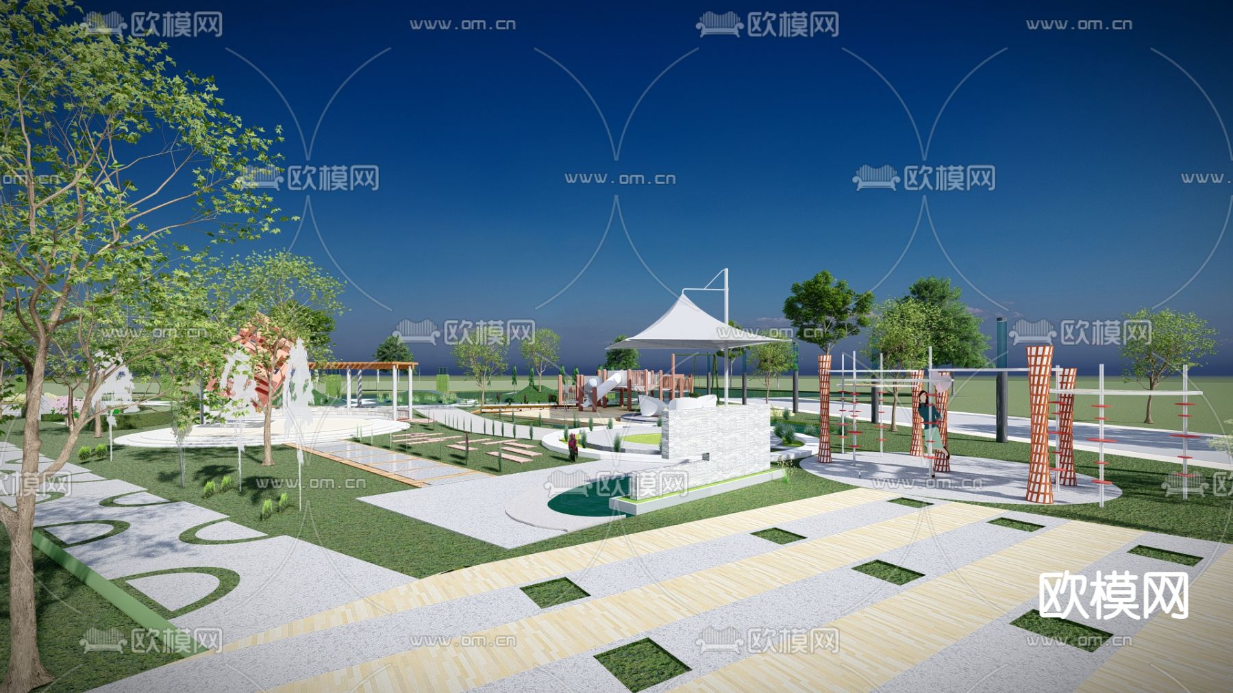 现代公园景观su模型下载（渲染图1）