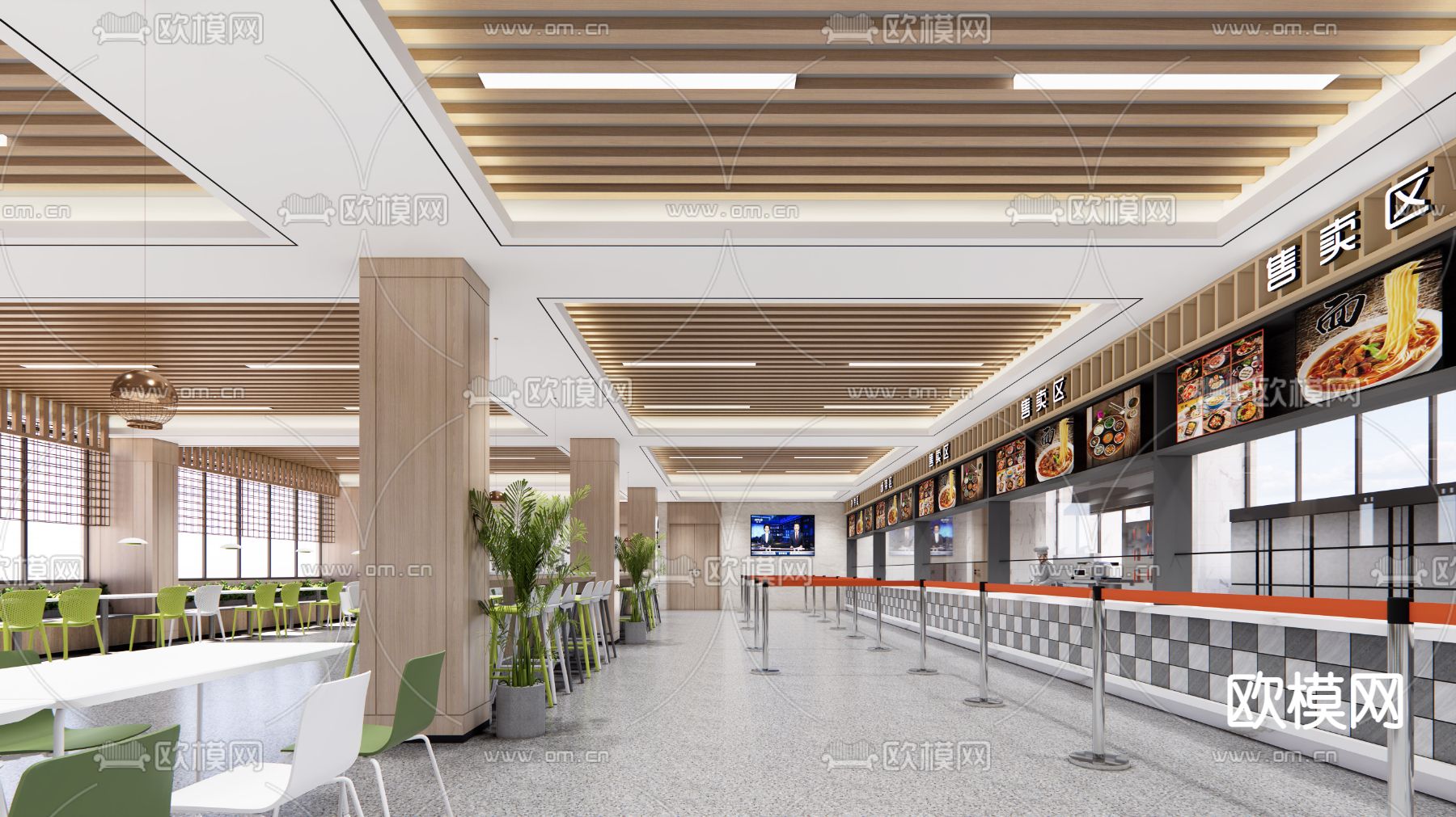 现代餐厅食堂su模型下载（渲染图2）