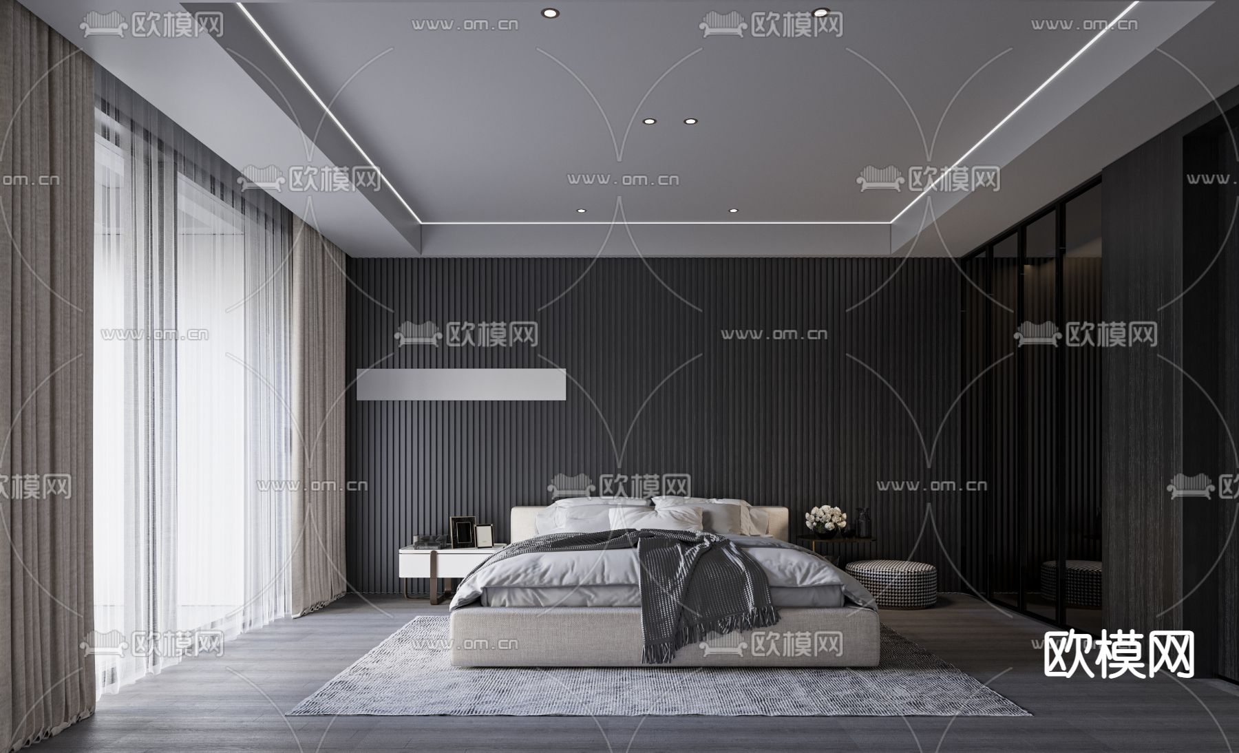 现代简约高级灰客餐厅厨房卧室3d模型下载（渲染图4）