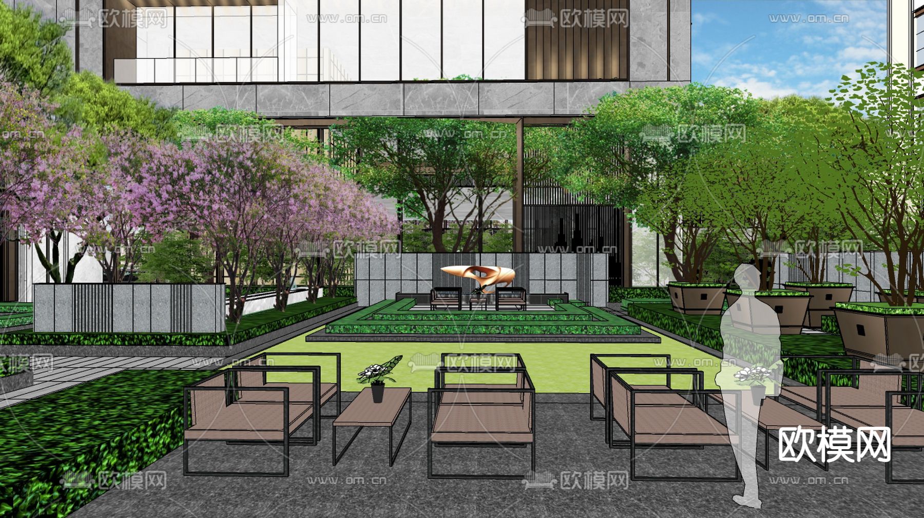 现代住宅区景观su模型下载（渲染图3）