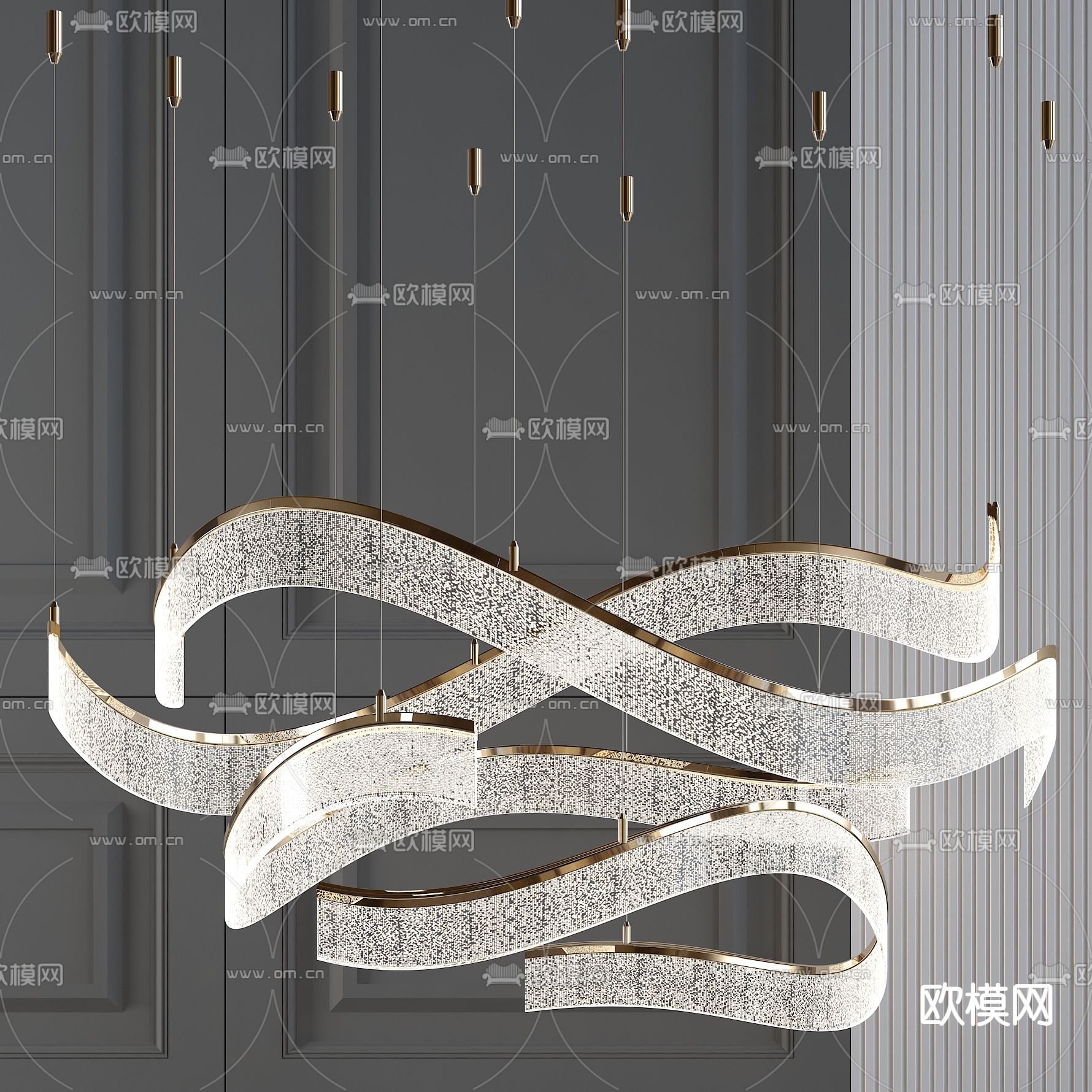 现代水晶飘带装饰吊灯3d模型下载_ID12010765_3dmax免费模型-欧模网