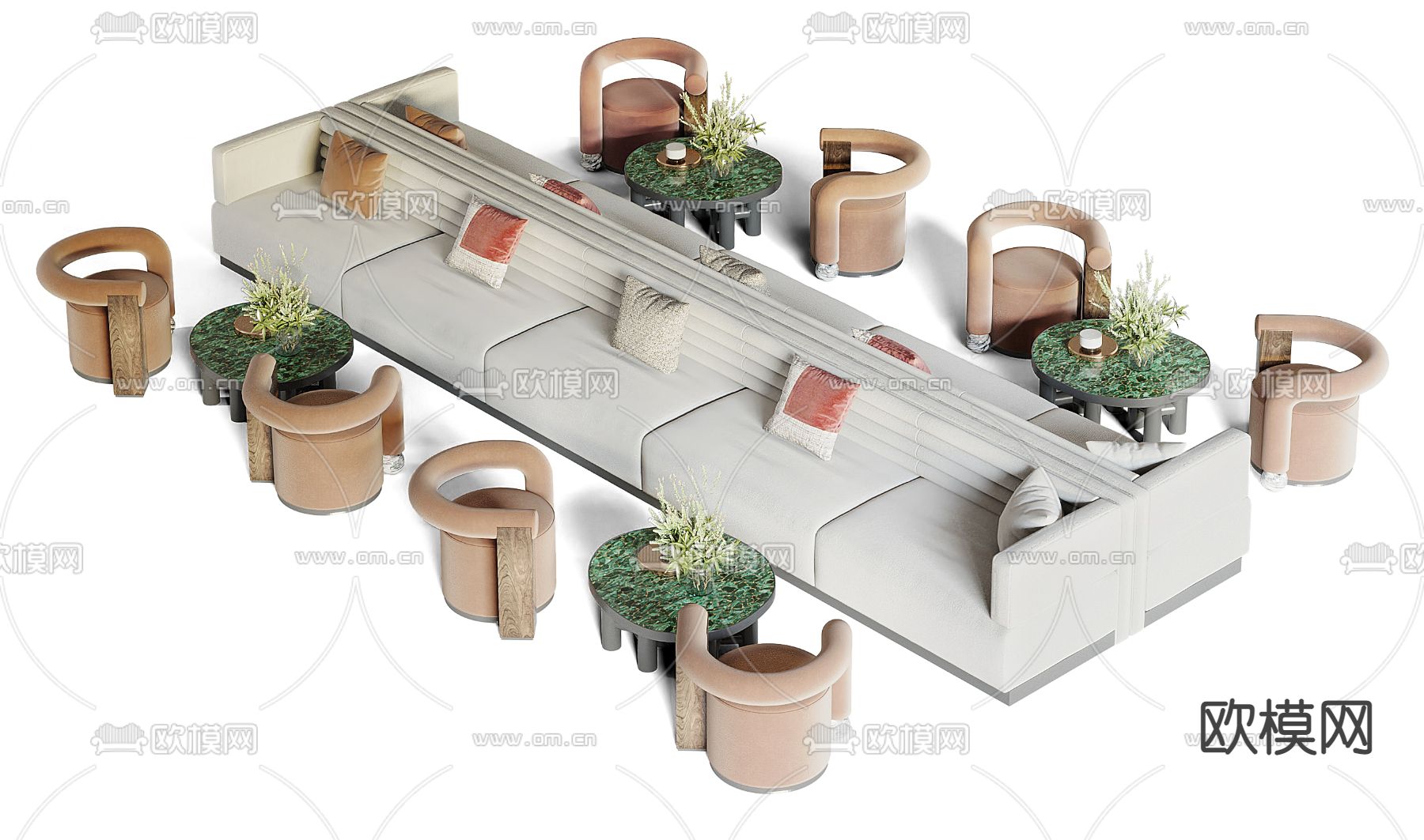 现代卡座休闲沙发su模型下载（渲染图1）