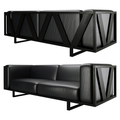 现代黑色皮革双人沙发3d模型