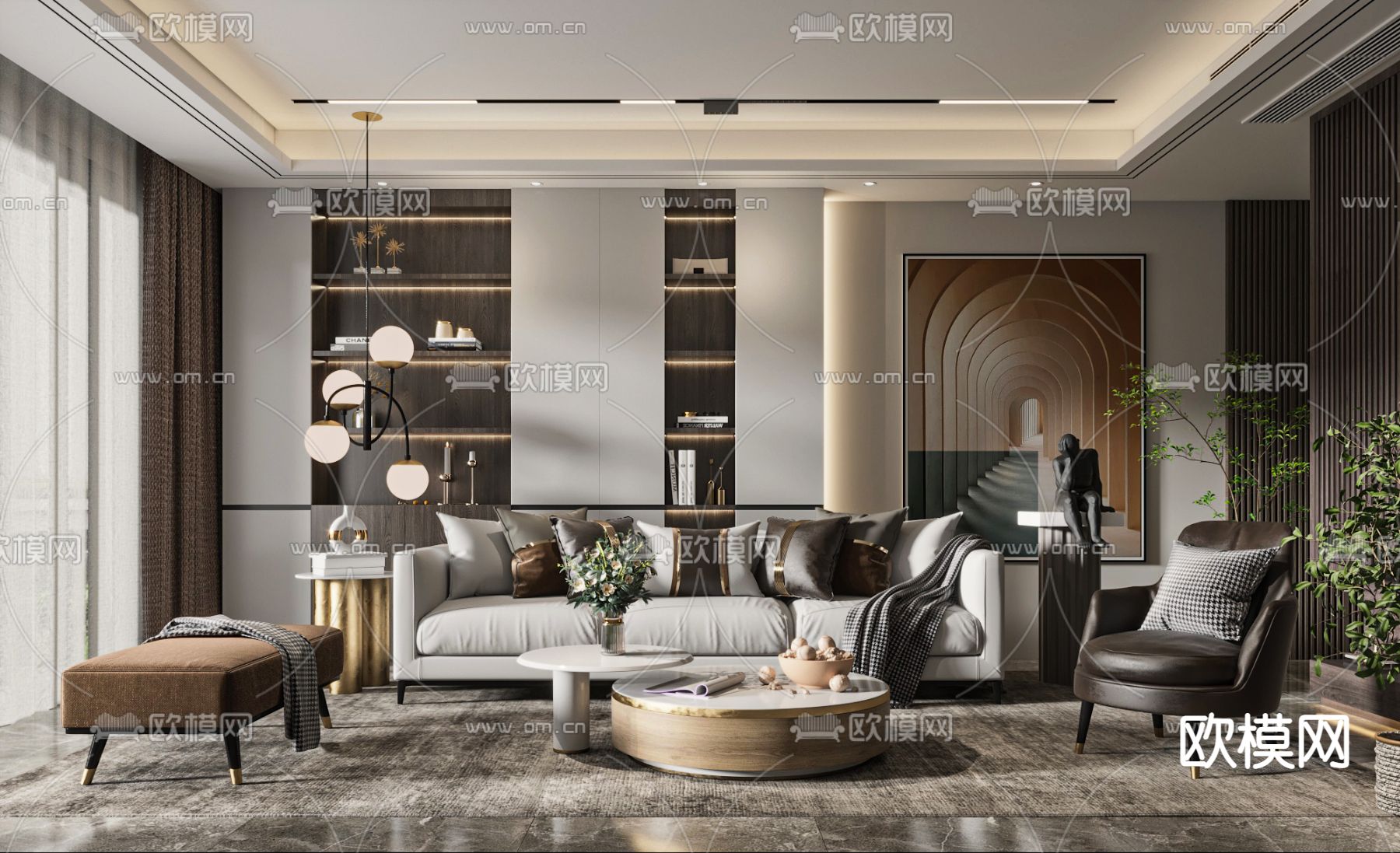 现代轻奢客厅3d模型下载