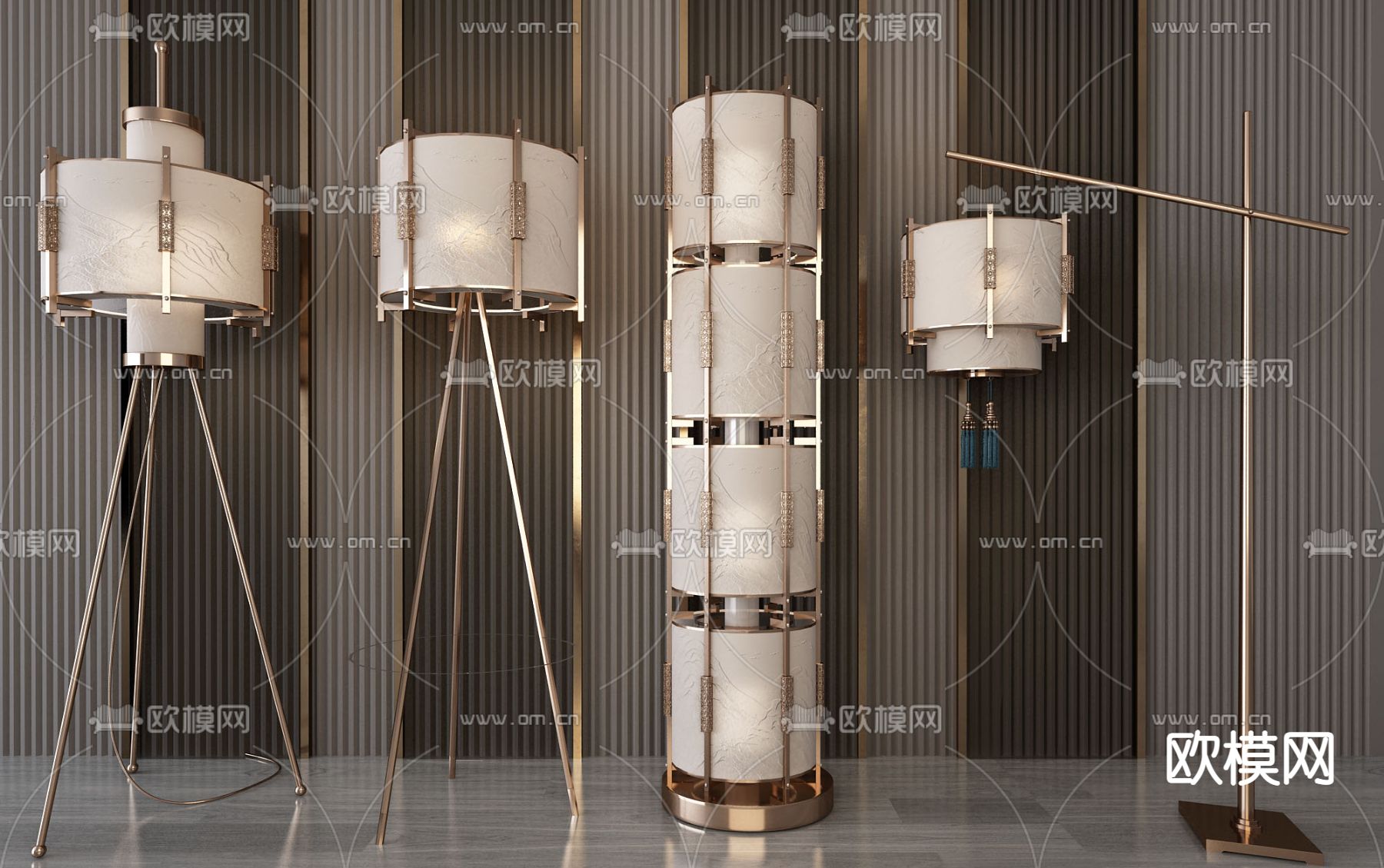 现代圆灯罩落地灯3d模型下载