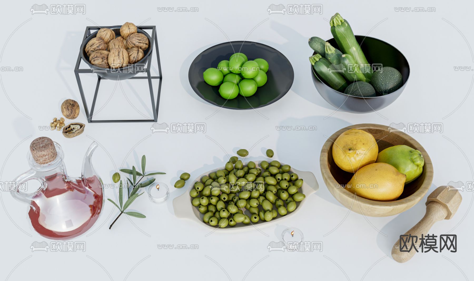 现代果盘蔬菜su模型下载（渲染图1）