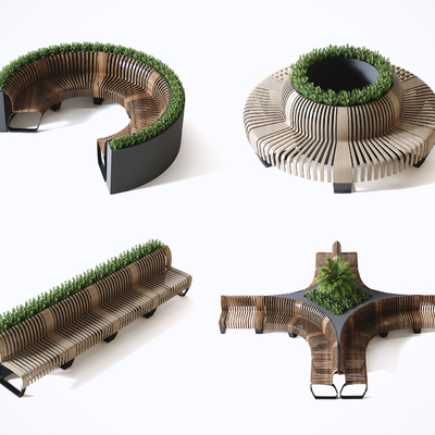  现代景观树池座椅su模型 