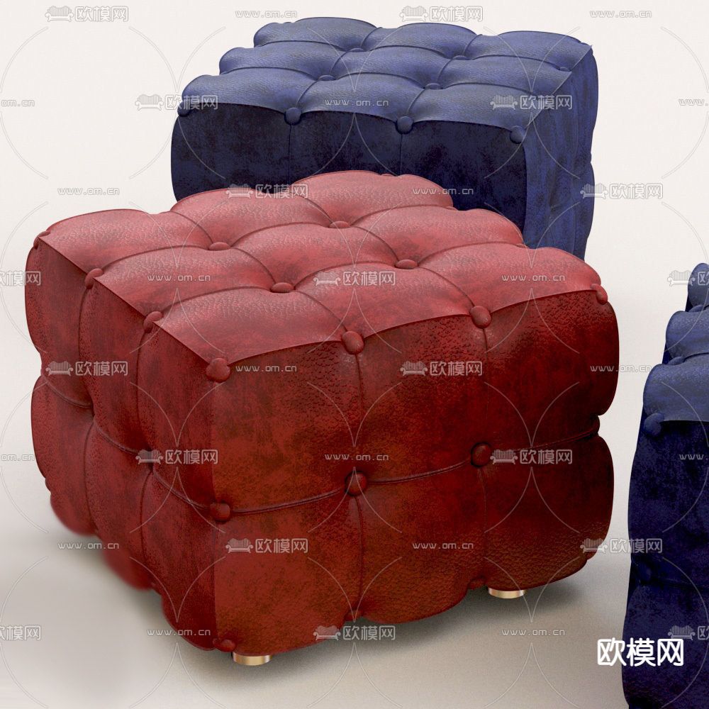 美式简约皮革软包沙发凳免费3d模型下载