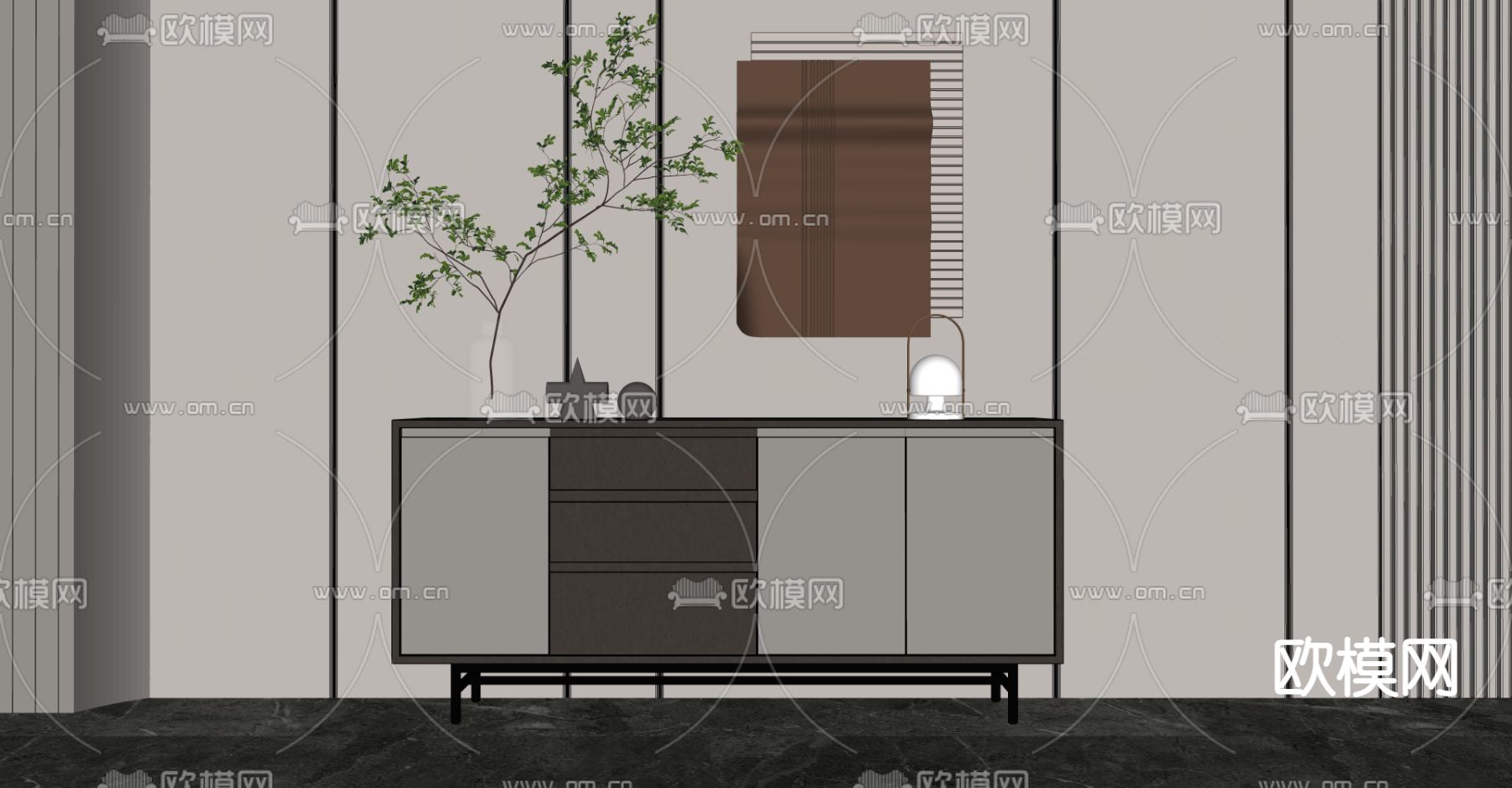 现代玄关边柜su模型下载（渲染图2）