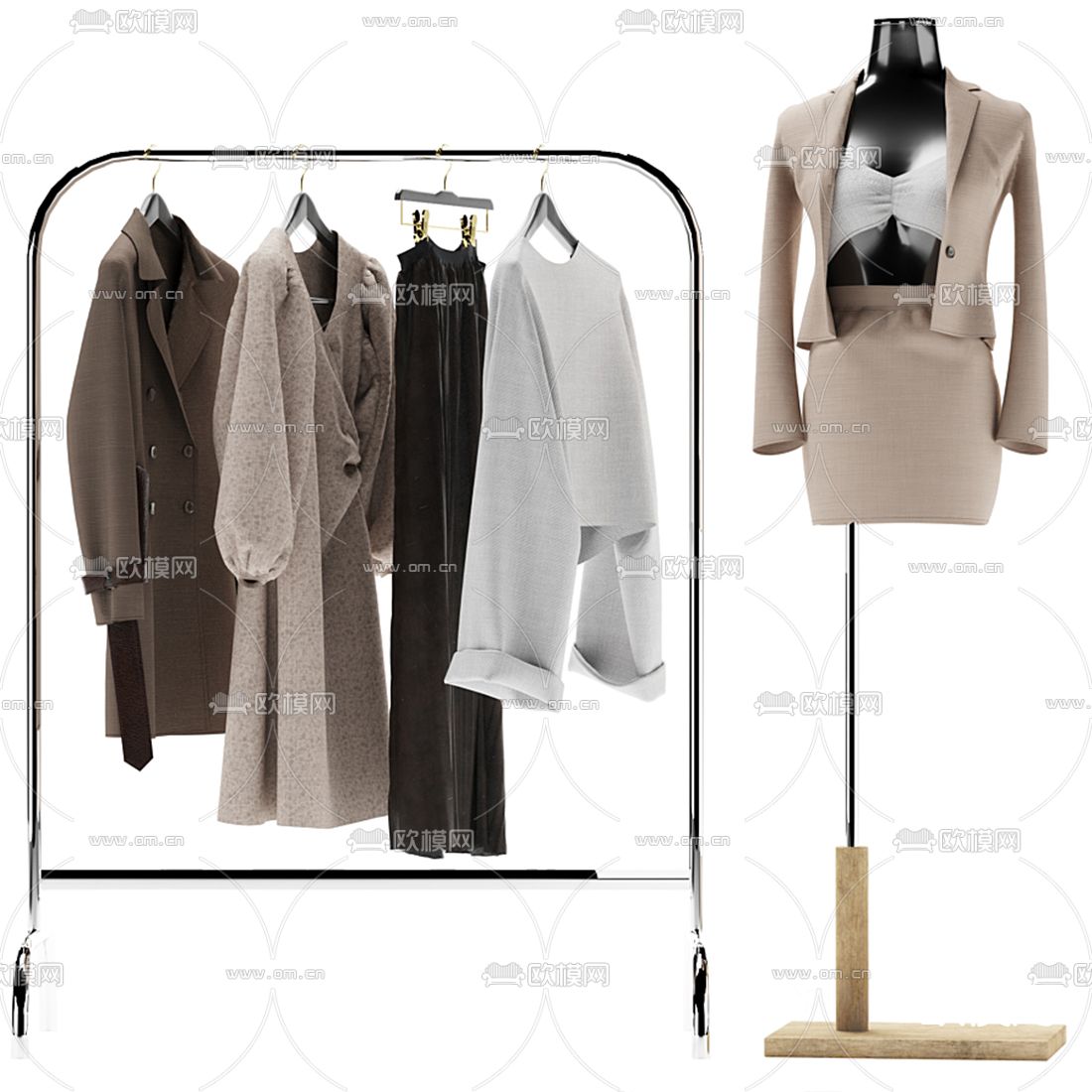 现代女士服装衣架3d模型下载（渲染图1）