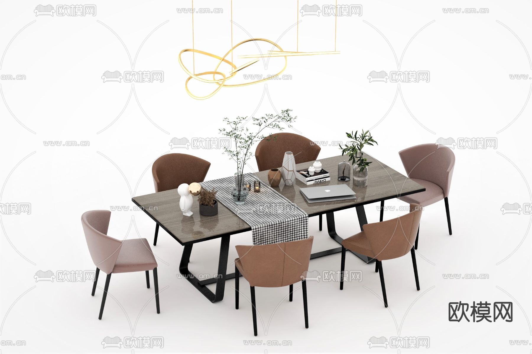 现代轻奢餐桌椅3d模型下载