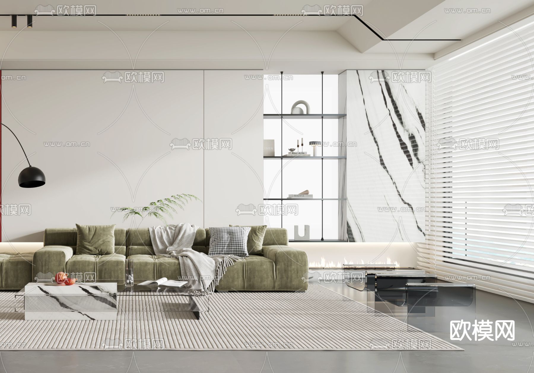 现代奶油风客厅3d模型下载（渲染图3）