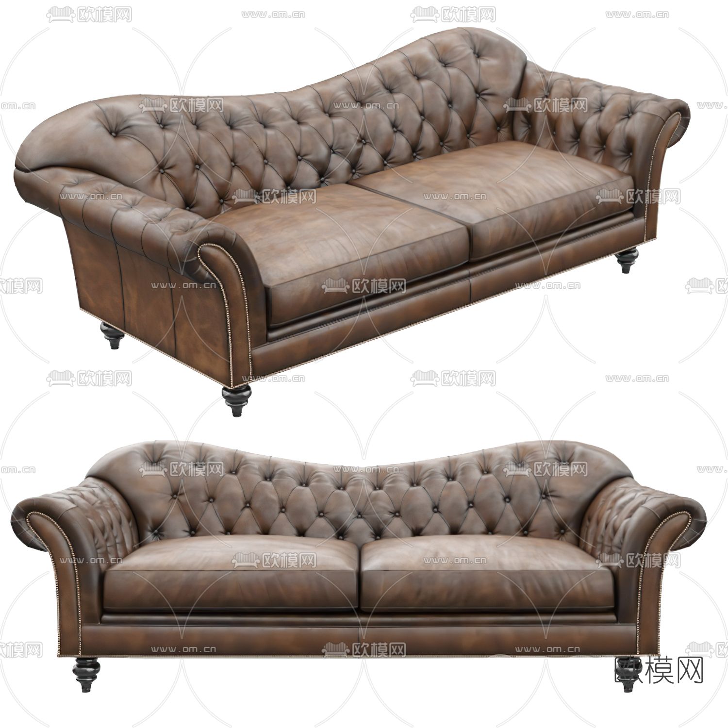 美式皮革双人沙发3d模型下载