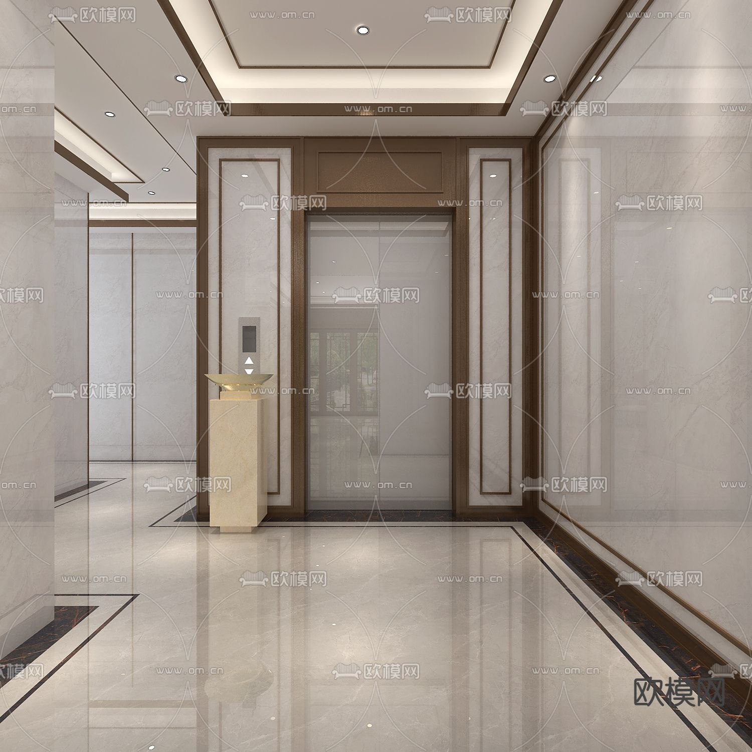 现代公司电梯厅走廊过道免费3d模型下载（渲染图1）