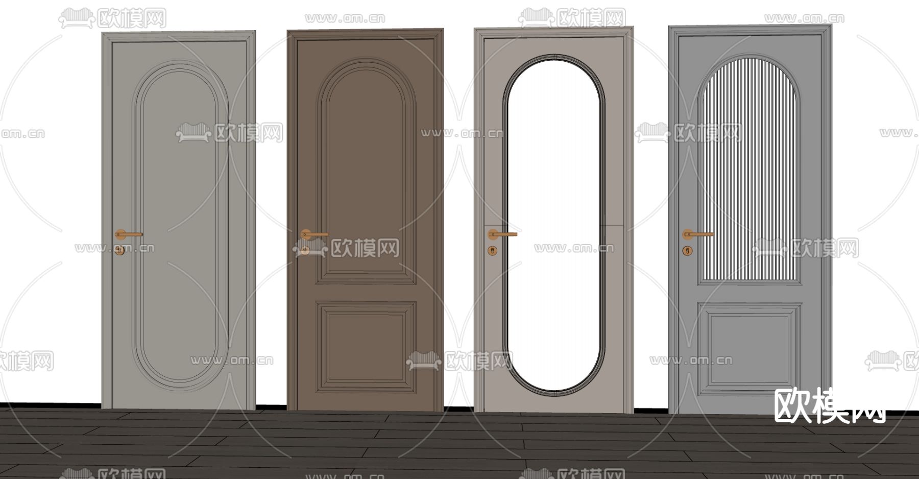 美式单开门房门厨卫门su模型下载（渲染图2）