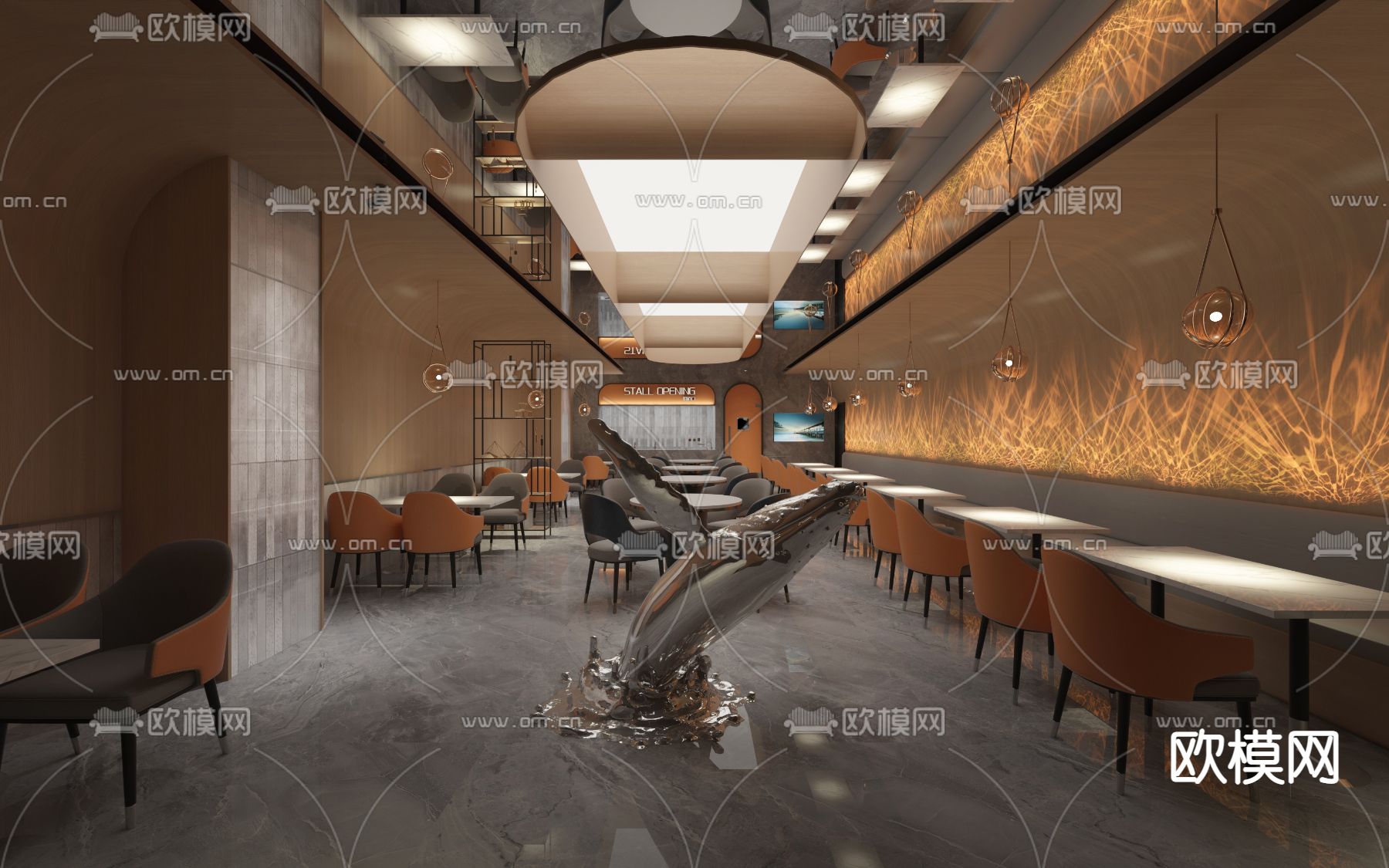现代鲸鱼西餐厅免费3d模型下载