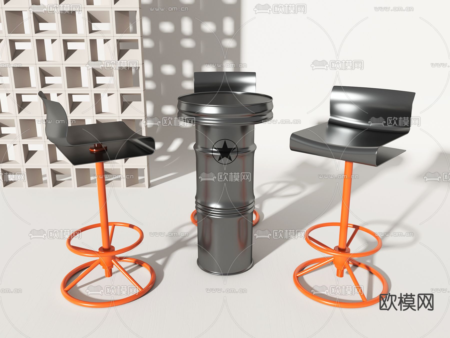 工业风吧台吧台椅su模型下载（渲染图2）