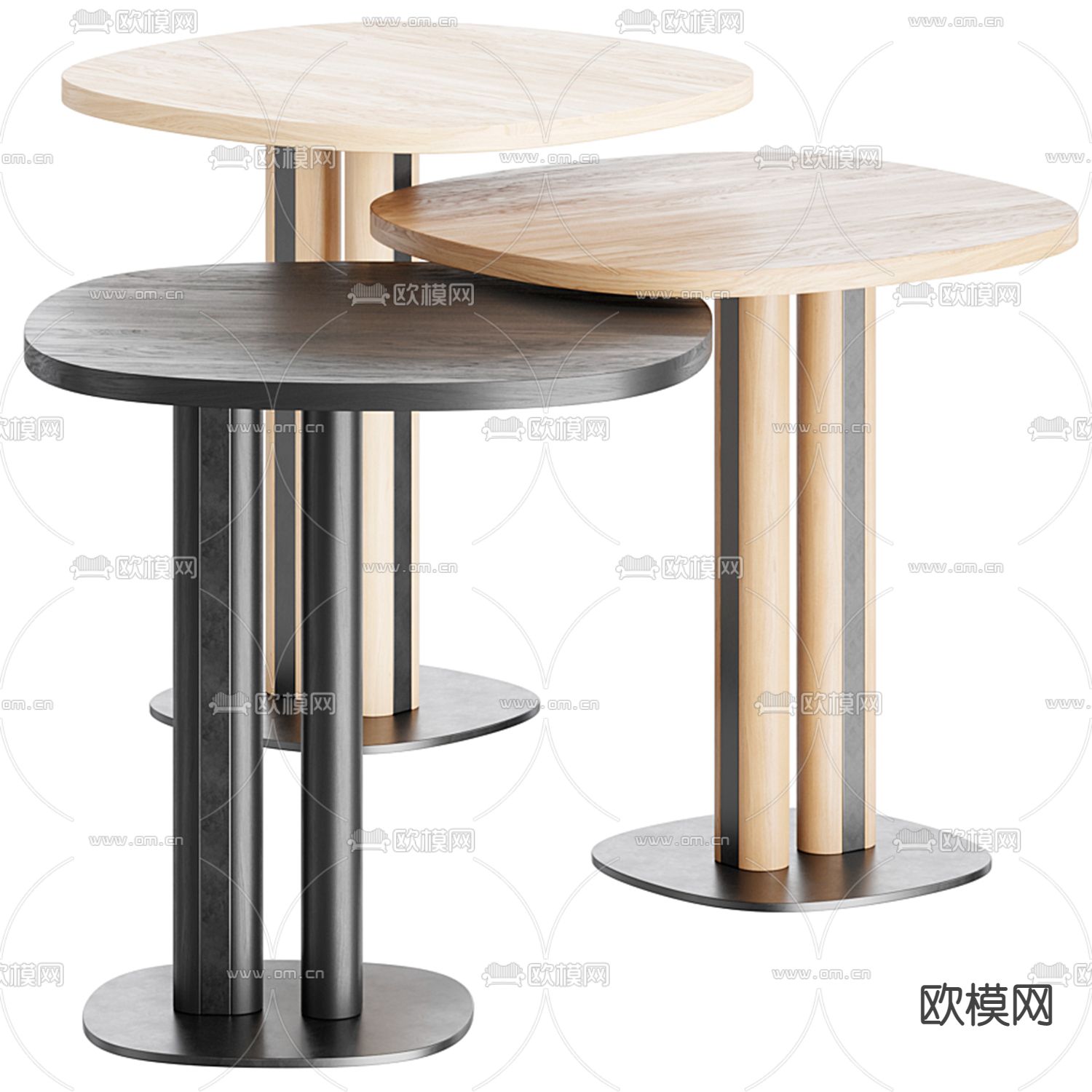 现代实木边几组合3d模型下载（渲染图1）