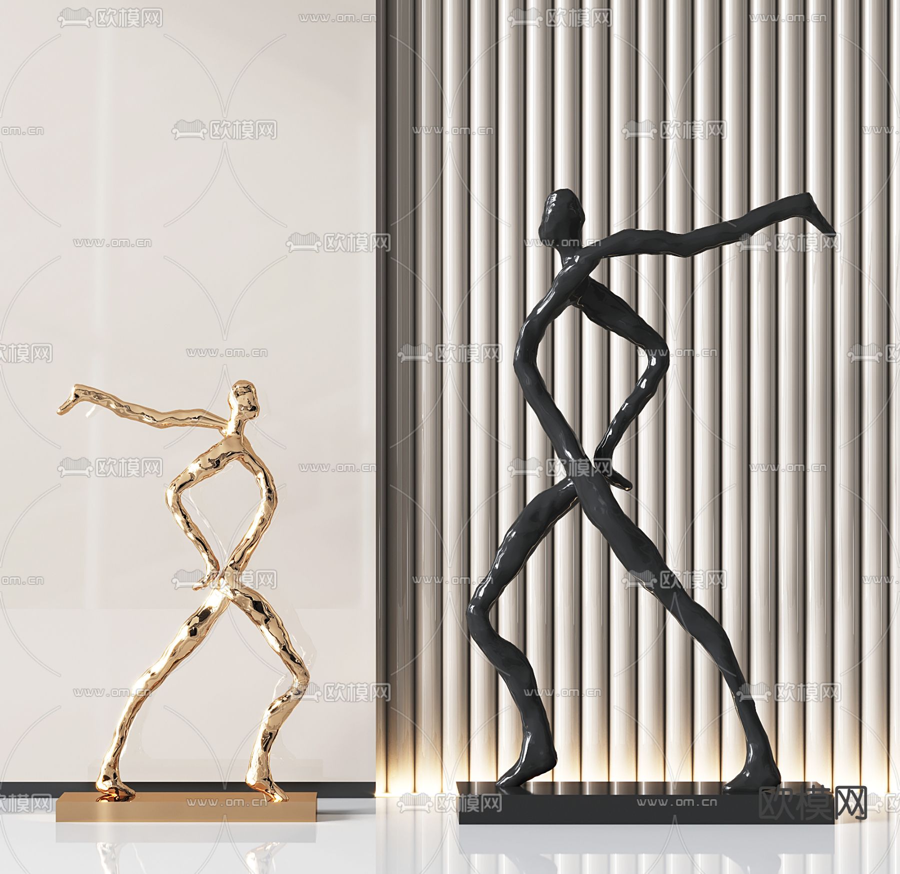 现代金属抽象人物雕塑3d模型下载