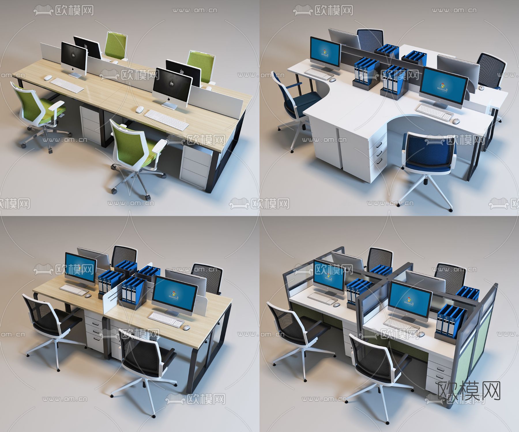 现代卡位办公桌椅3d模型