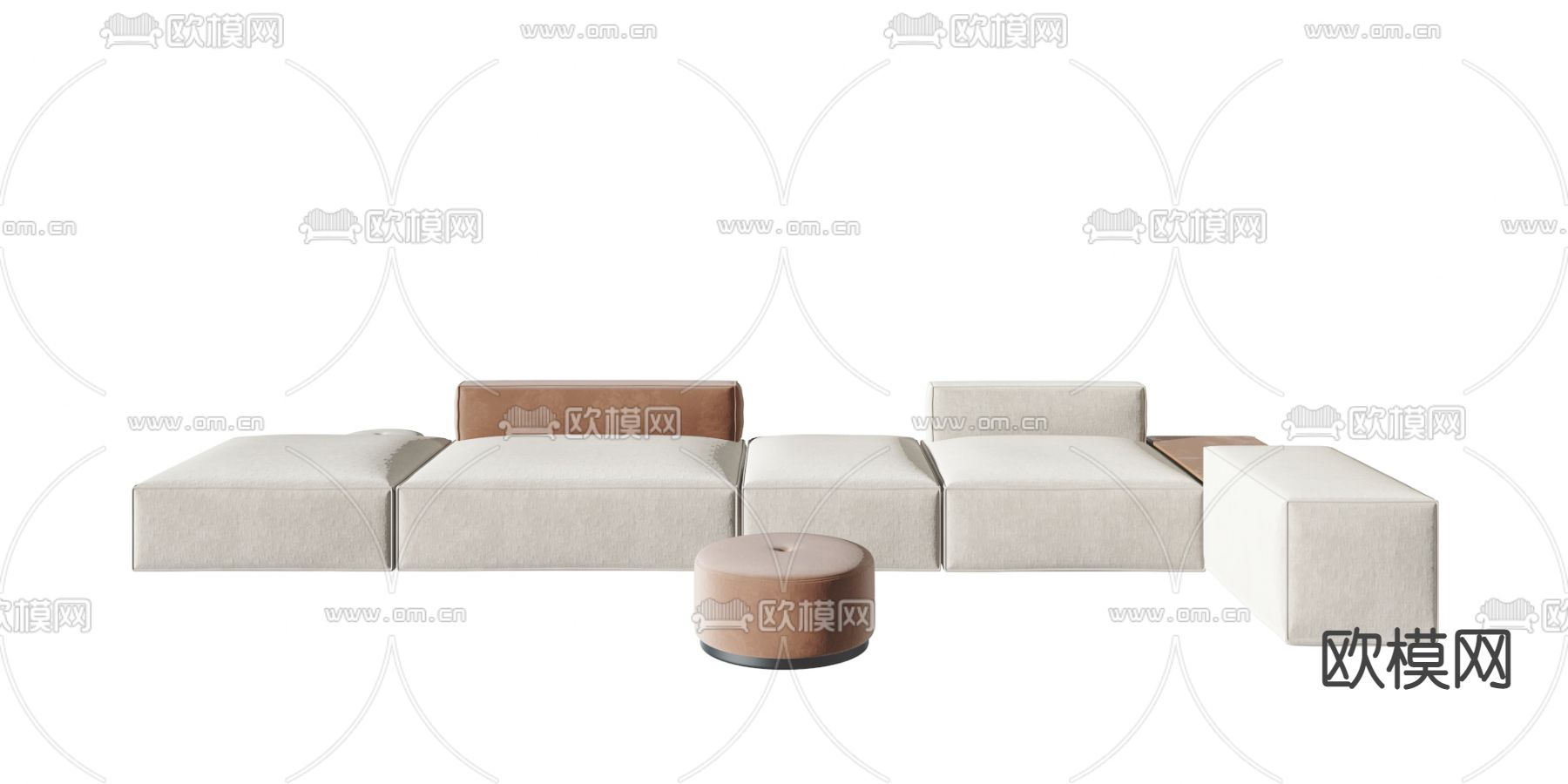 现代皮革布艺拼接办公沙发3d模型下载（渲染图2）