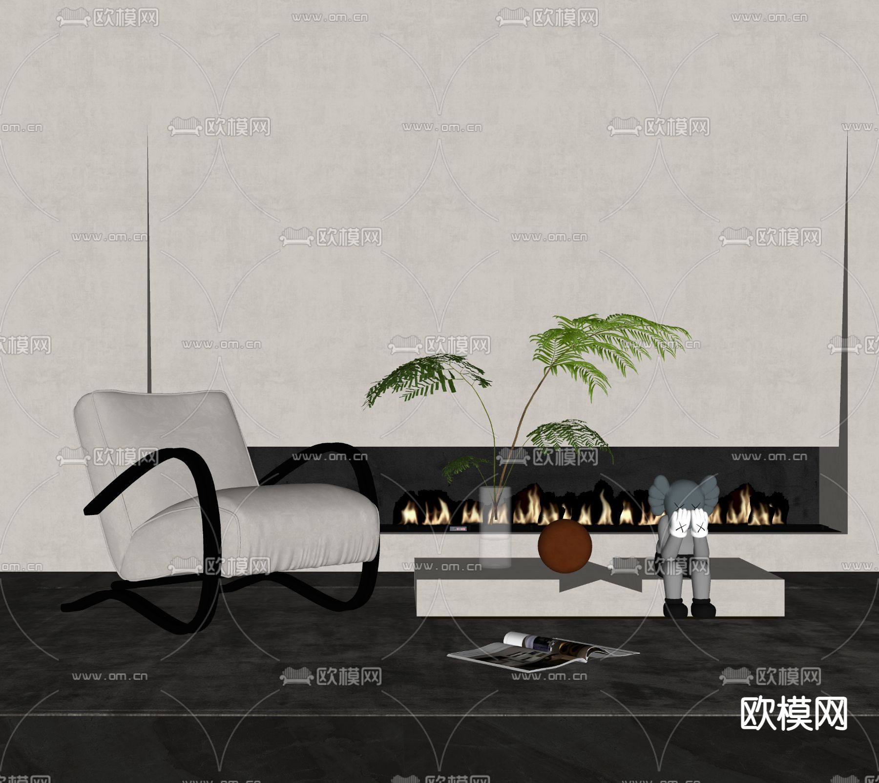 现代休闲沙发su模型下载（渲染图2）