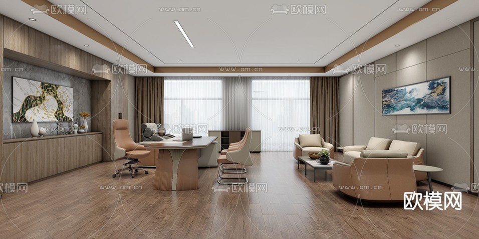 现代总经理办公室免费3d模型下载_ID11989865_3dmax免费模型-欧模网