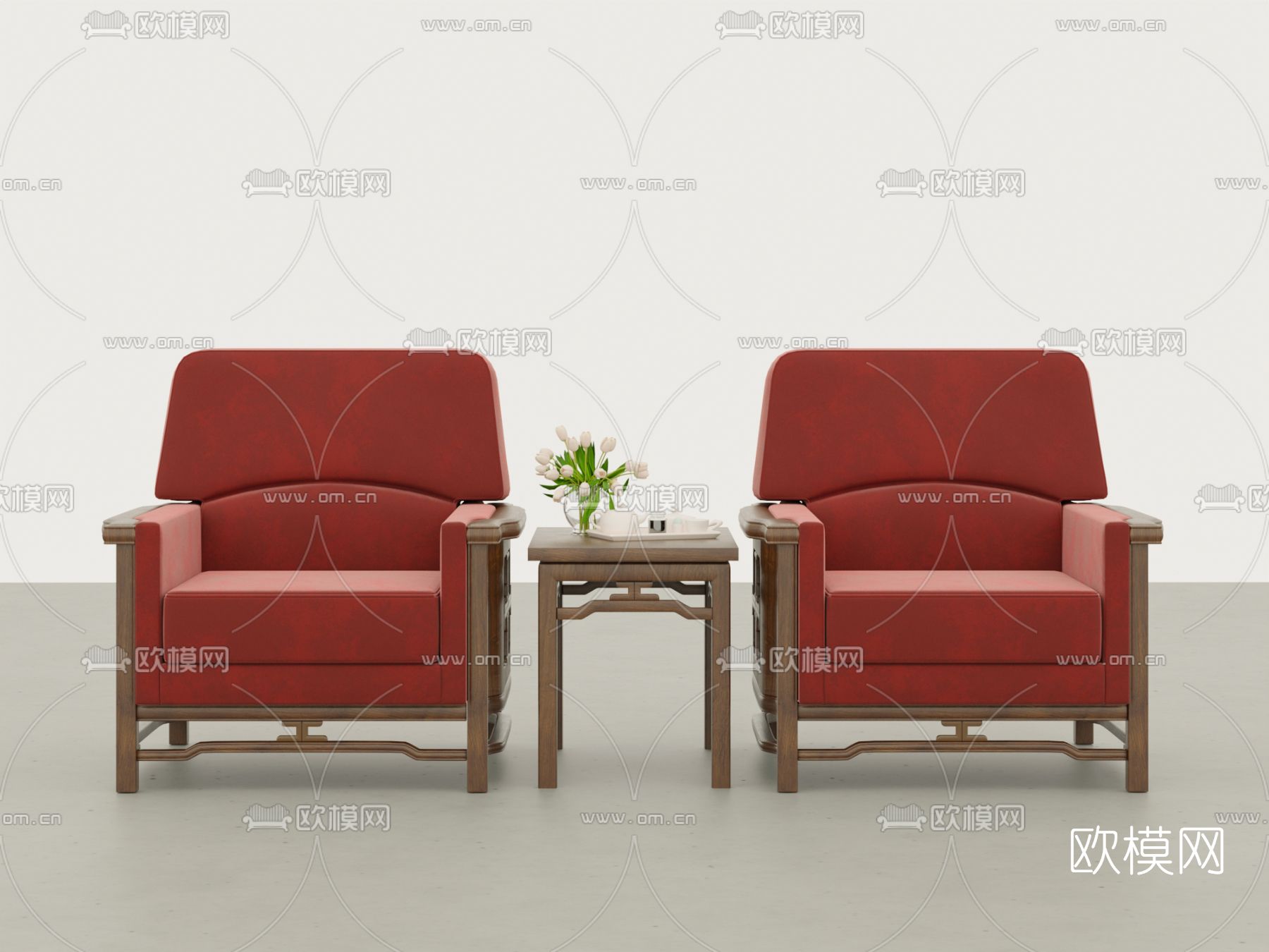 中式单人沙发3d模型下载（渲染图1）