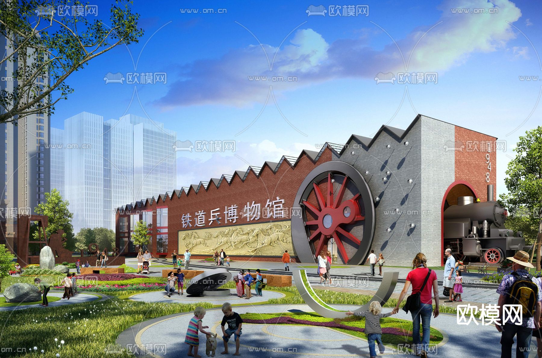 现代博物馆建筑外观3d模型下载