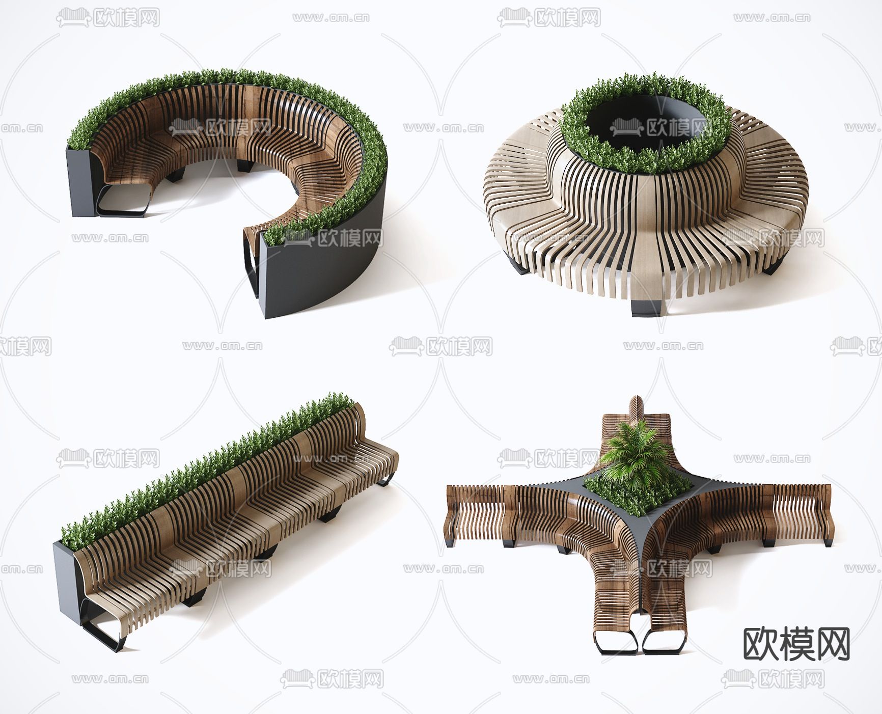 现代景观树池座椅su模型下载（渲染图1）