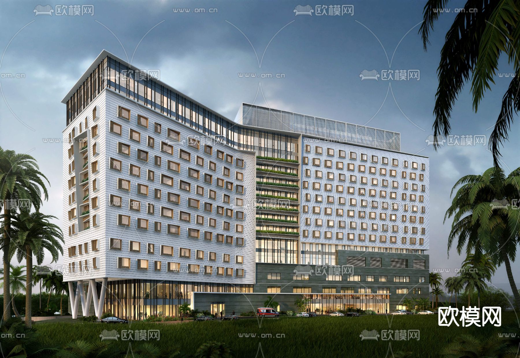 现代度假酒店建筑外观3d模型下载