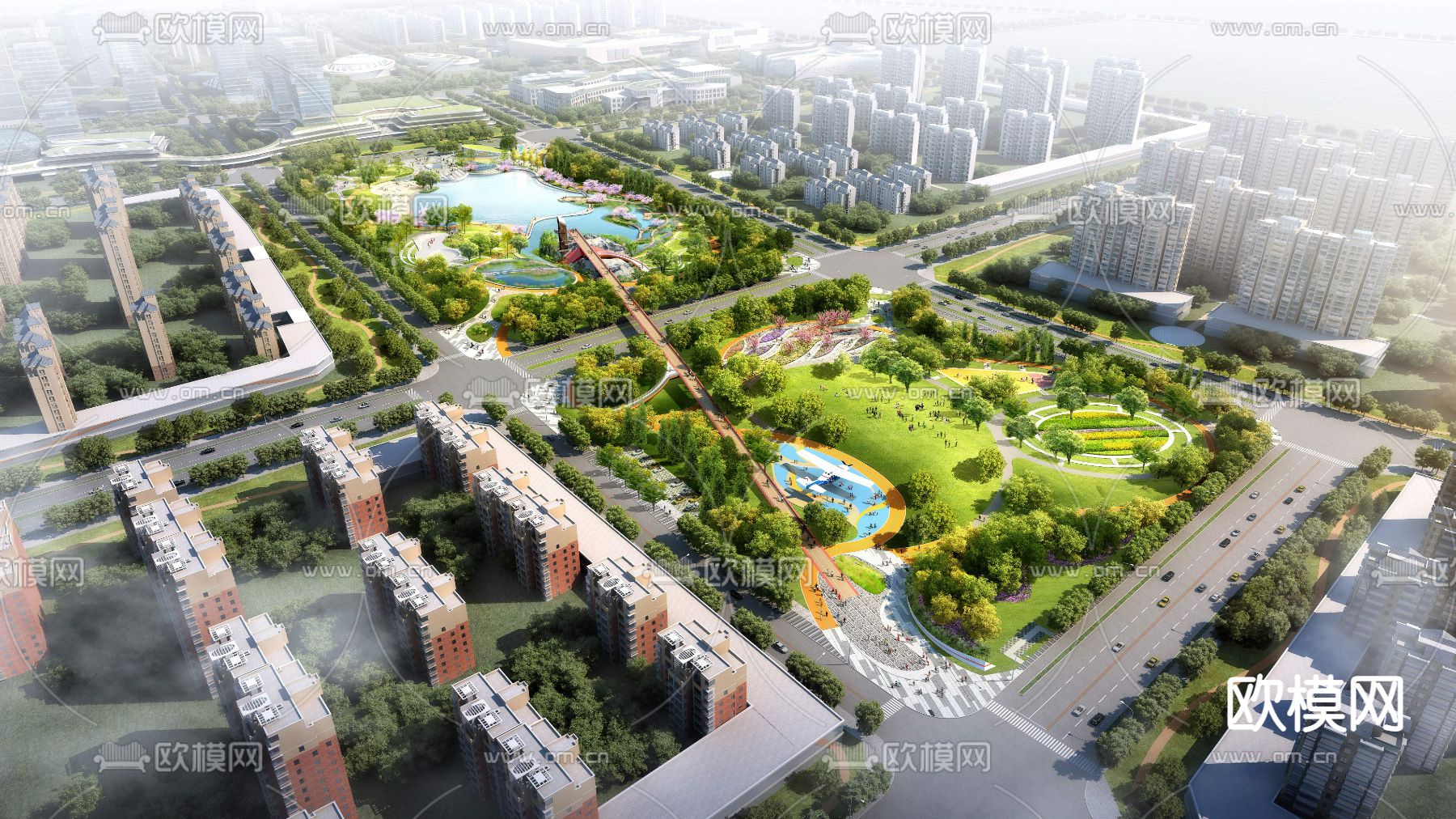 现代城市大型公园3d模型下载