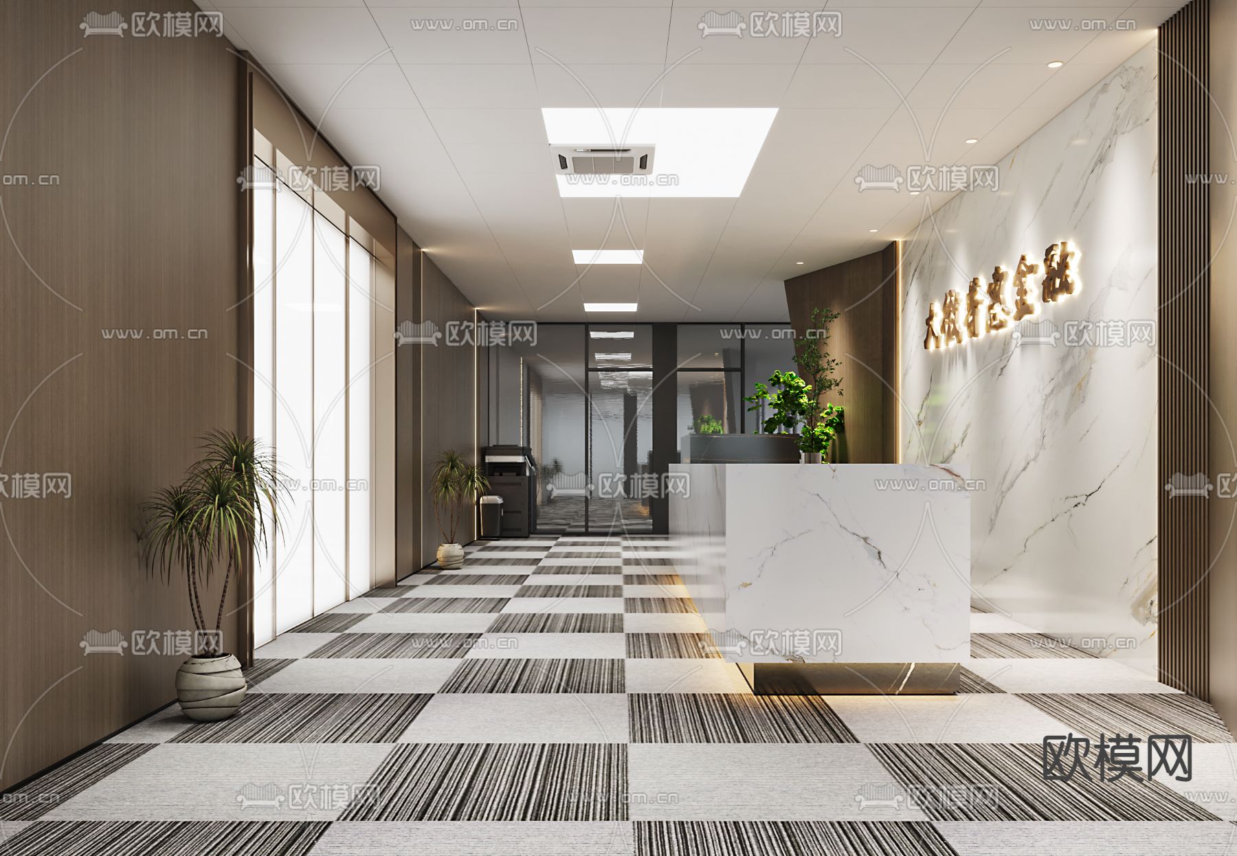 现代办公室前台接待3d模型下载（渲染图2）