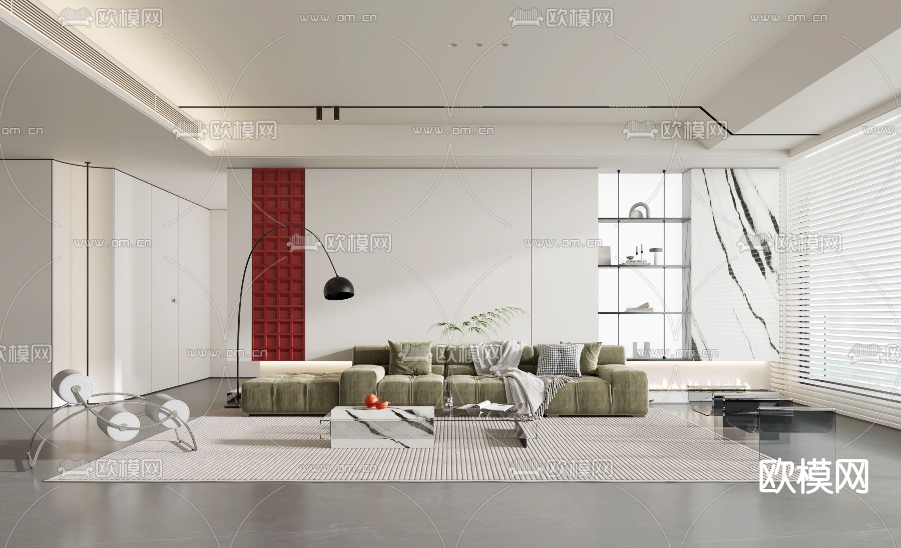 现代奶油风客厅3d模型下载（渲染图1）