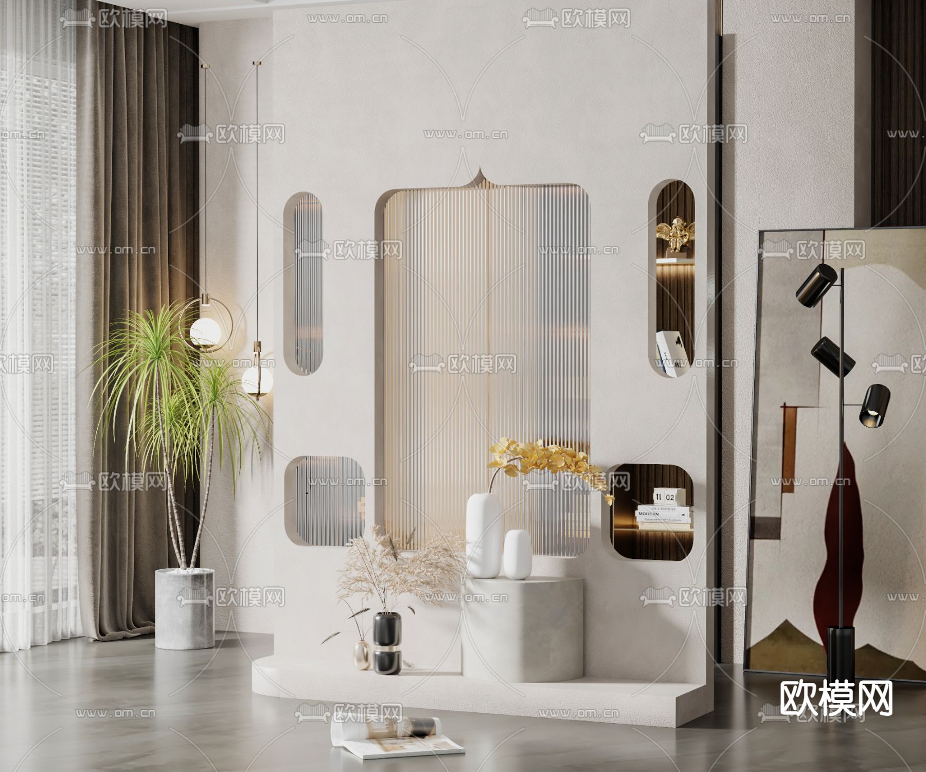 侘寂奶油风玄关隔断3d模型下载