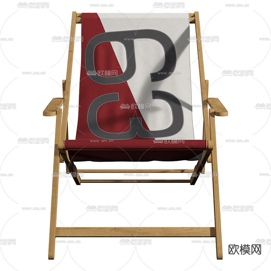 现代实木布艺户外躺椅3d模型下载（渲染图2）