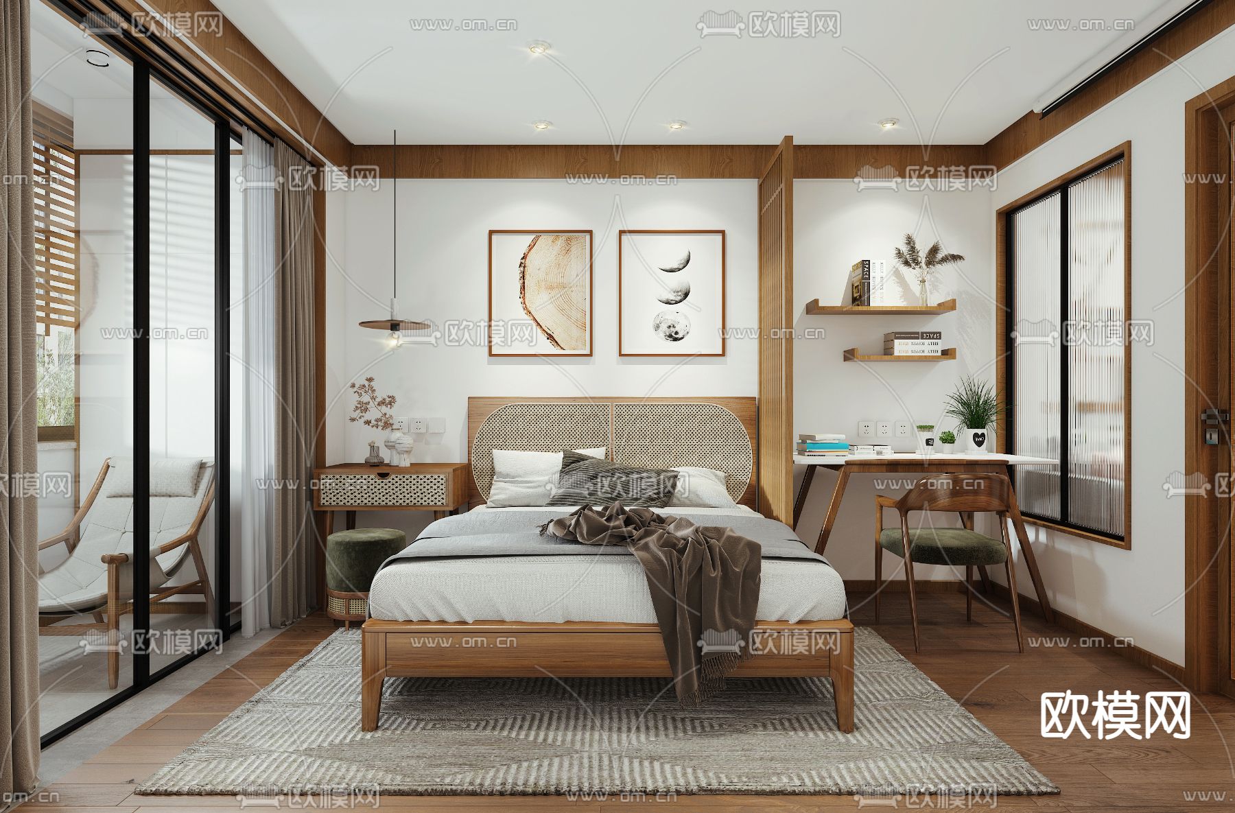 日式卧室主人房3d模型下载（渲染图1）