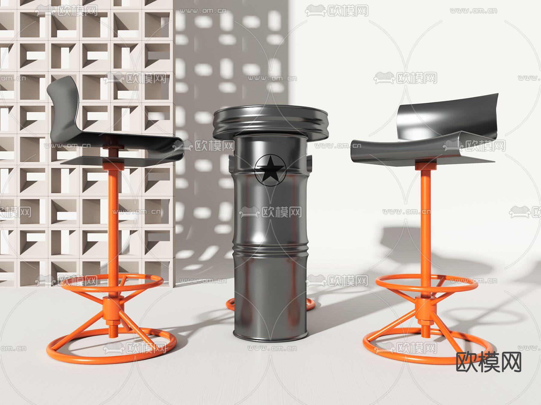 工业风吧台吧台椅su模型下载（渲染图1）