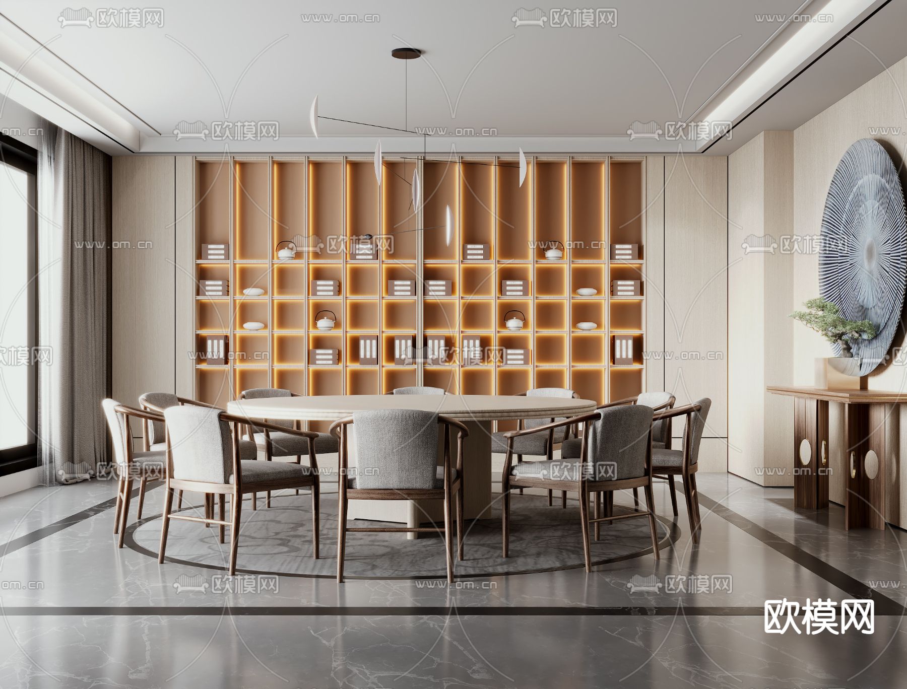 新中式餐厅包房3d模型下载