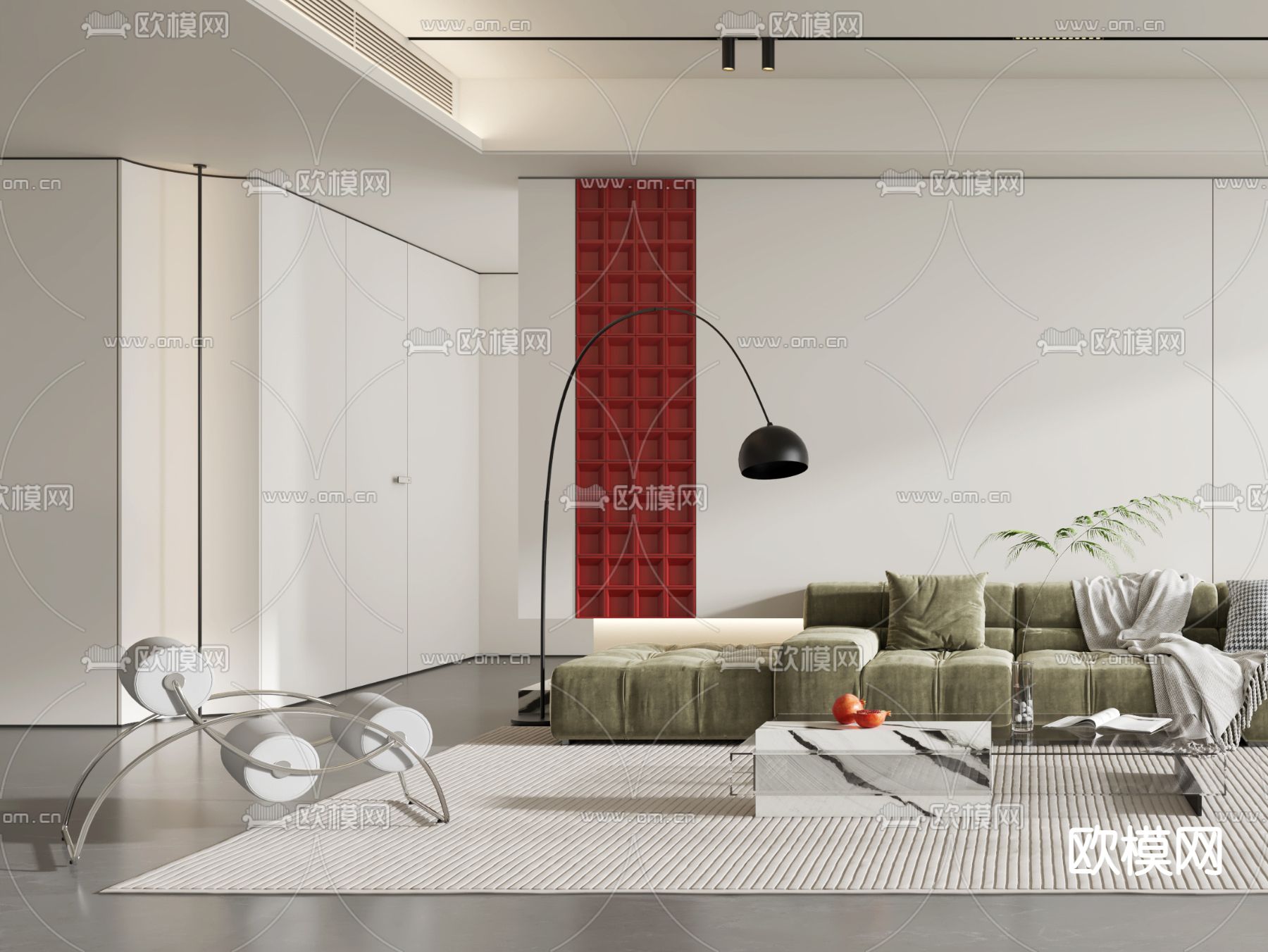 现代奶油风客厅3d模型下载（渲染图2）