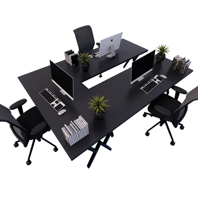  现代卡座办公桌椅su模型 