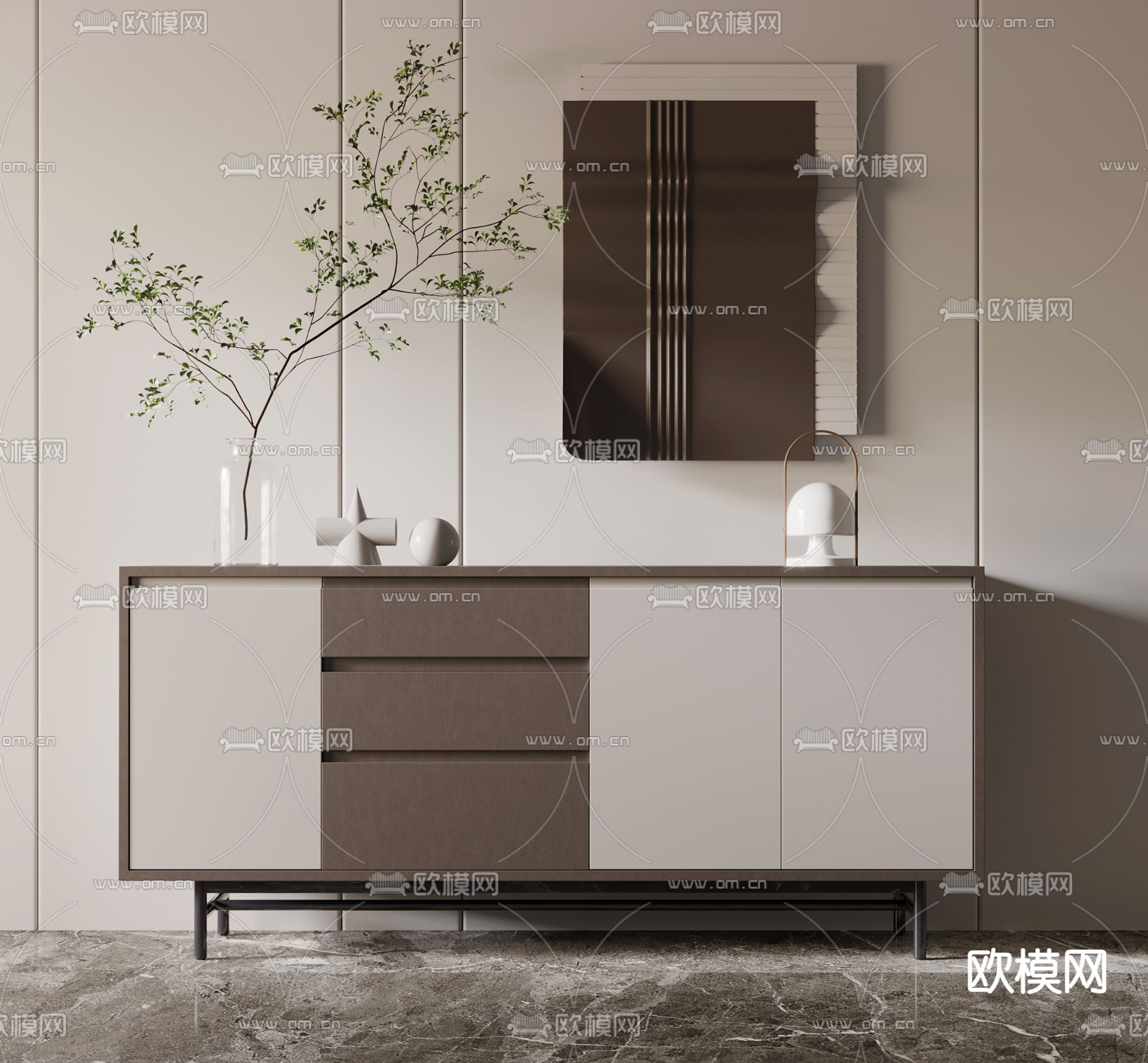 现代玄关边柜su模型下载（渲染图1）