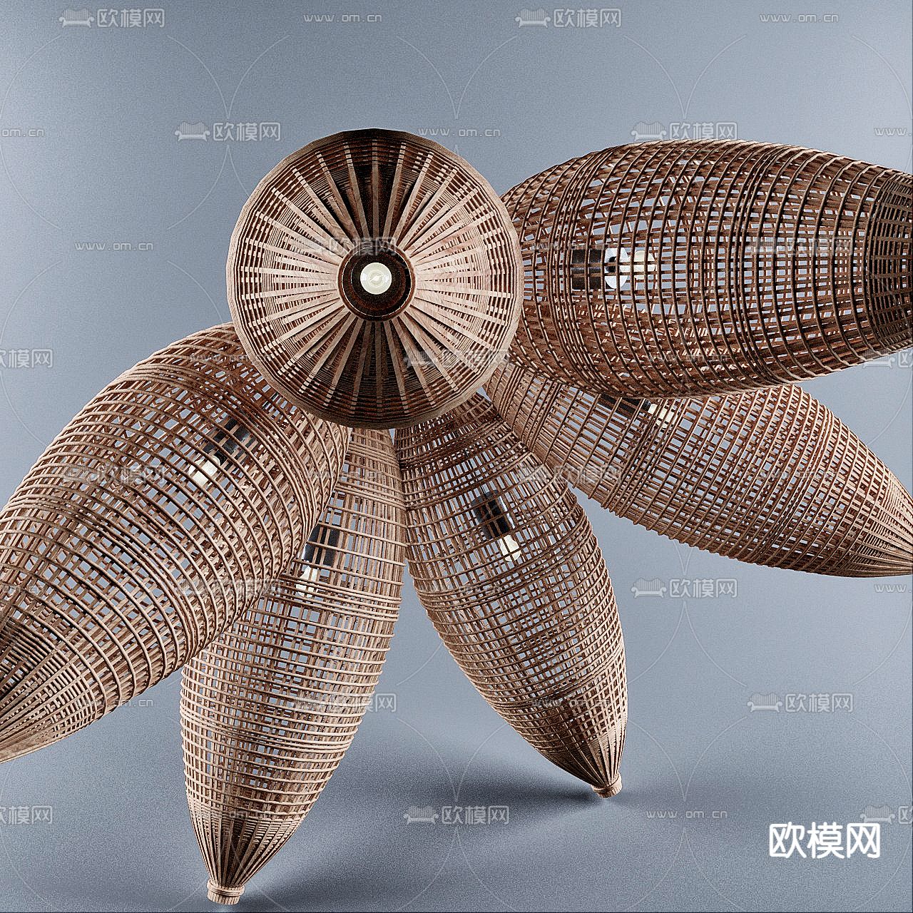 东南亚藤编多头吊灯3d模型下载（渲染图3）
