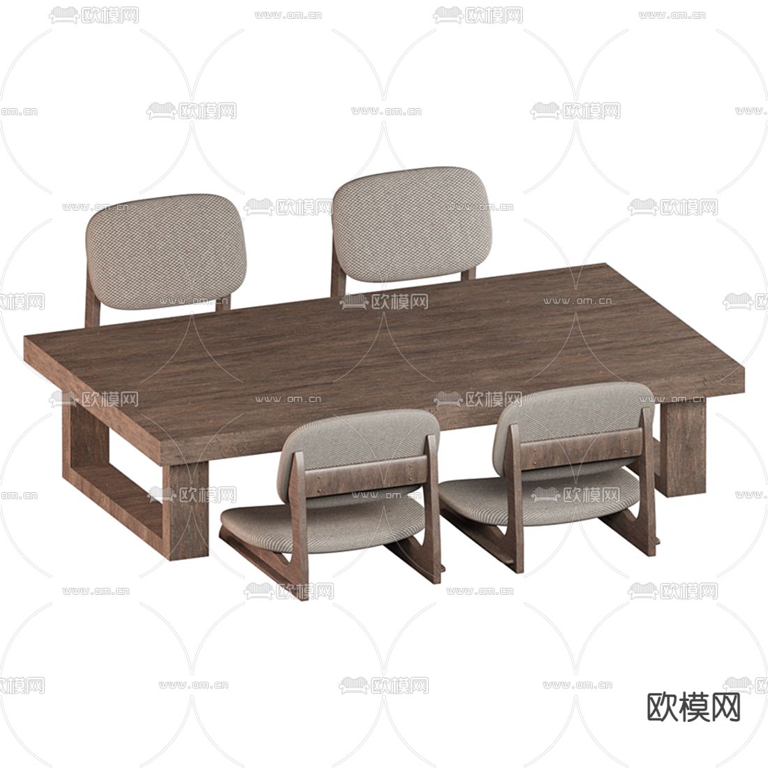 日式布艺实木餐桌椅3d模型下载（渲染图2）