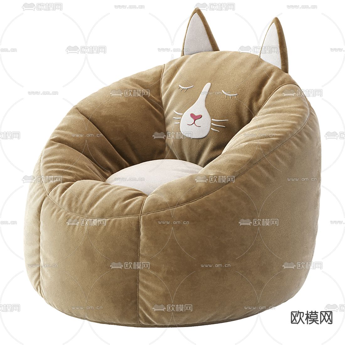 现代猫咪黑色布艺懒人沙发3d模型下载（渲染图2）