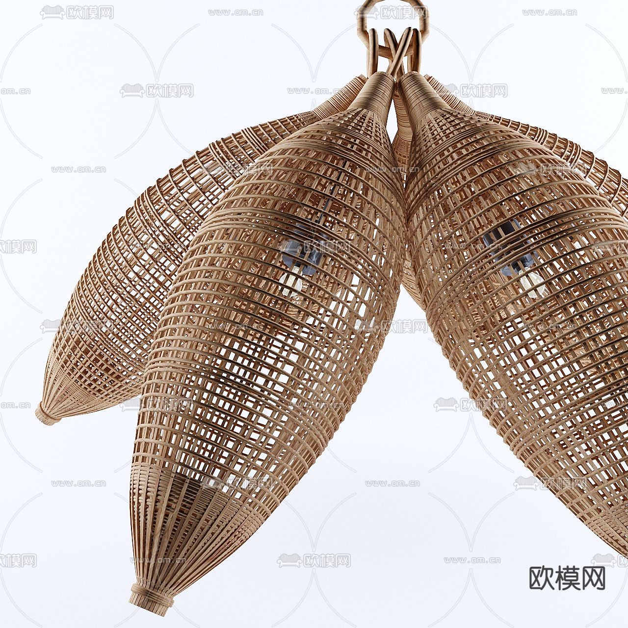 东南亚藤编多头吊灯3d模型下载（渲染图2）