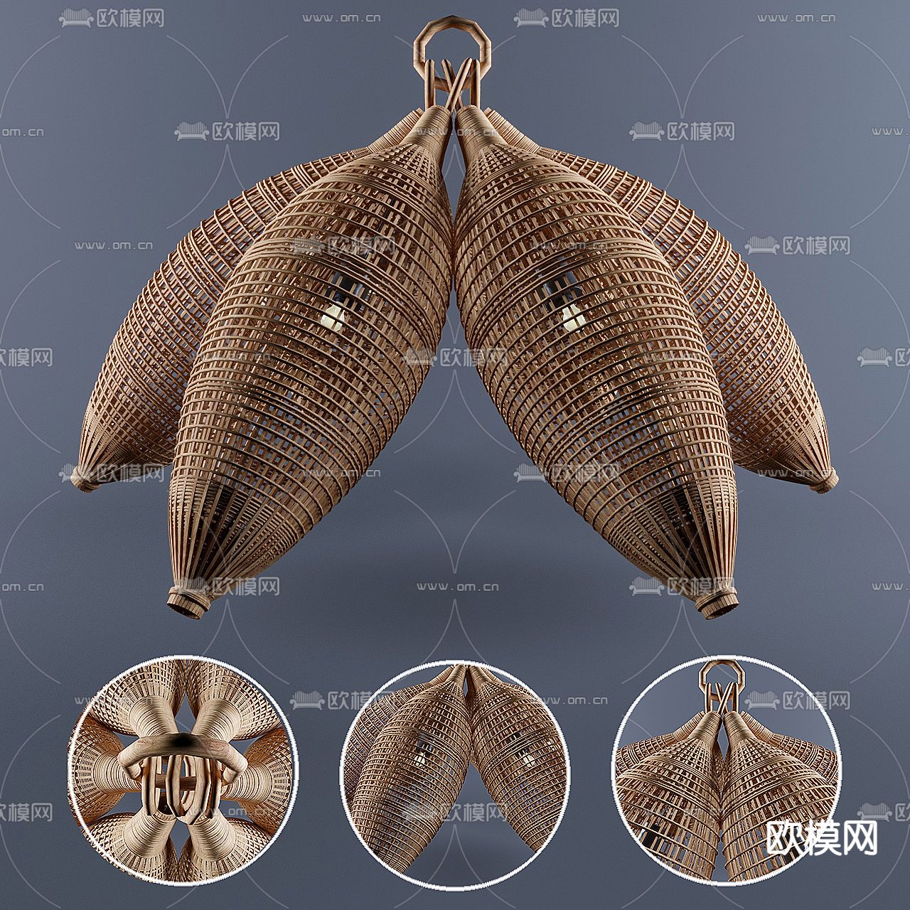东南亚藤编多头吊灯3d模型下载（渲染图1）