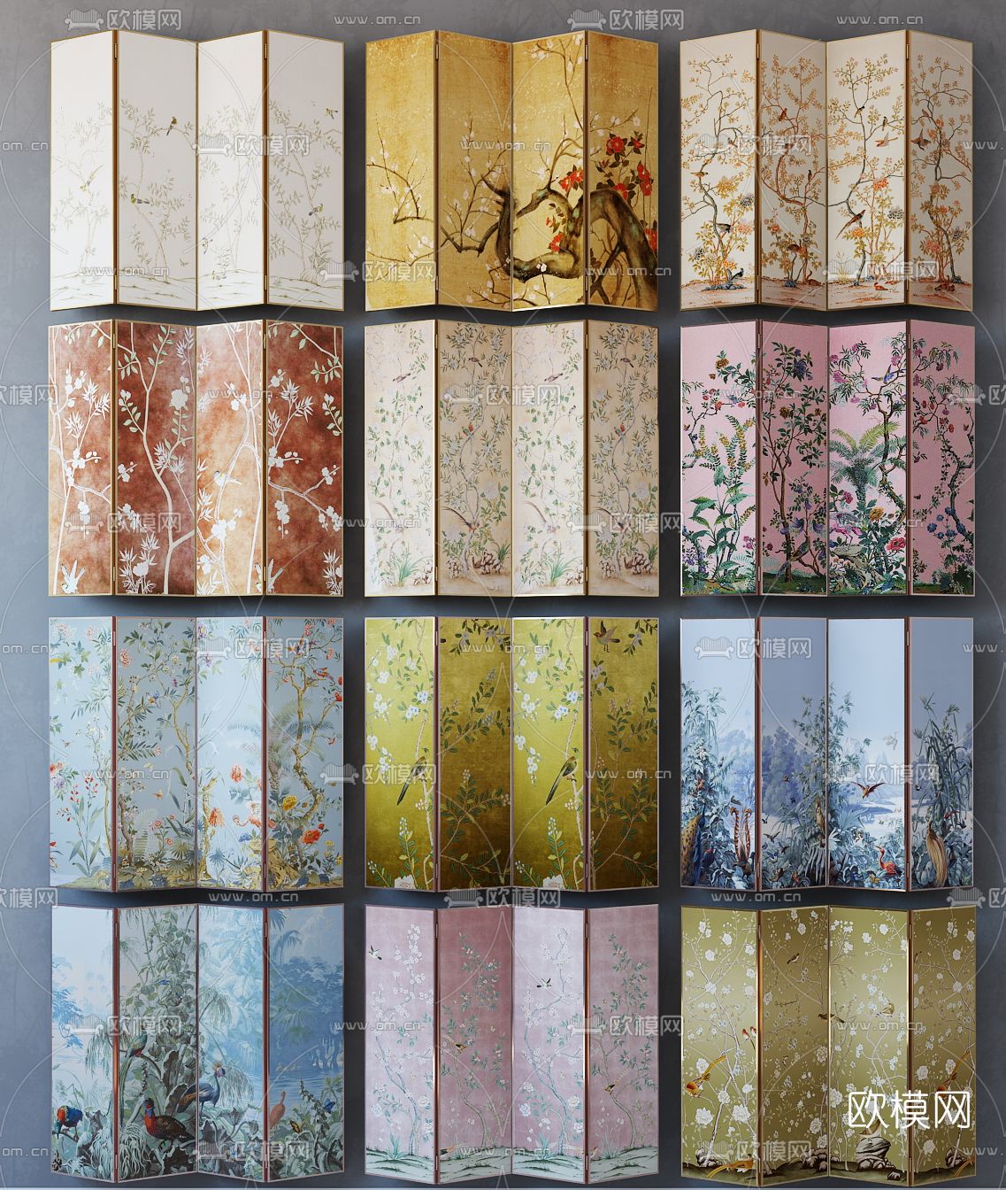 中式屏风隔断3d模型下载